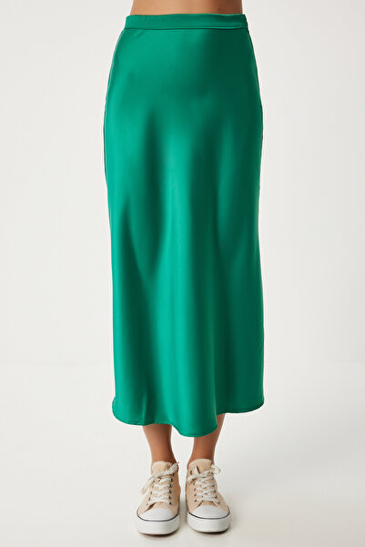 Happiness İstanbul Fusta de damă din satin verde închis - FN03361