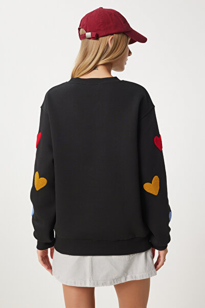 Happiness İstanbul Hanorac cu textura inimii negre - tricotat cu raster, NJ00162