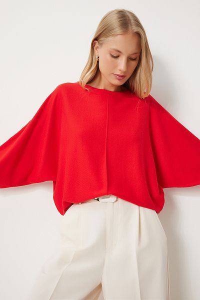 Happiness İstanbul Red Knitwear Blouse - Bat Sleeve, Women'S, Wo00041