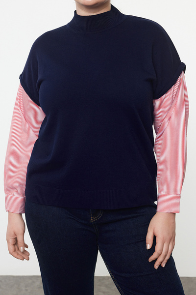 Trendyol Curve Színes csíkos vegyes kötöttáru pulóver - ujjú TBBAW24AN00017