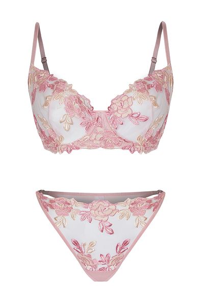 Trendyol Curve Übergröße, Spitzen-Dessous-Set mit bestickten Seilträgern und ohne Kappe aus Strick – TBBAW25DG00000