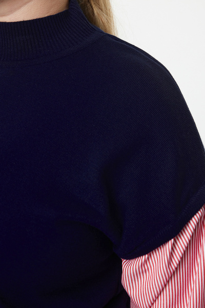 Trendyol Curve Színes csíkos vegyes kötöttáru pulóver - ujjú TBBAW24AN00017