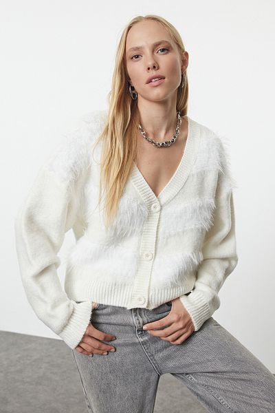 Trendyol Collection Měkký ecru pletený svetr s texturou - Twoaw25hi00309