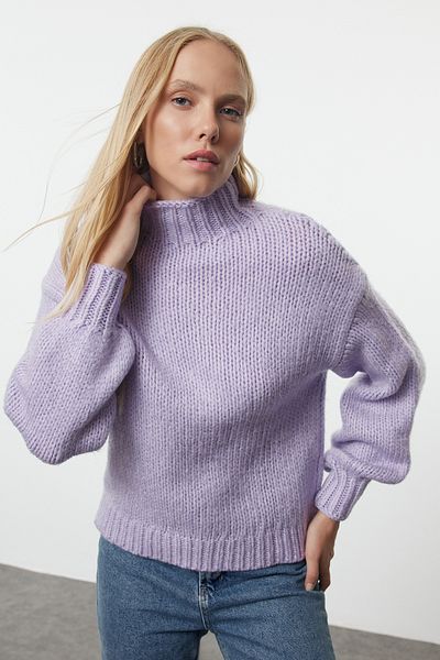 Trendyol Collection Széles szabású, lila kötöttáru pulóver - puha textúra TWOAW25KZ00058