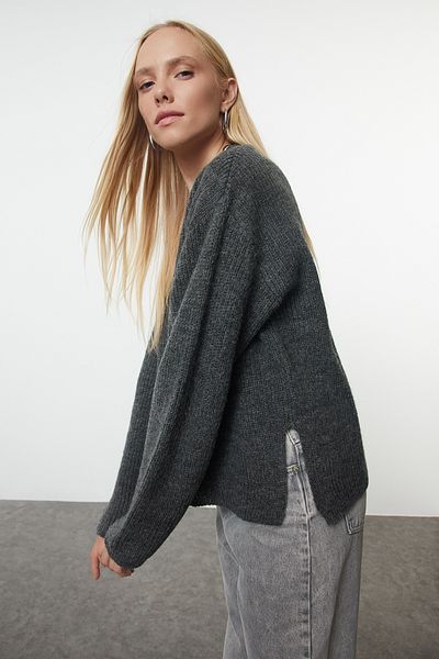 Trendyol Collection Anthracite Soft Textured Knitwear Cardigan - Sustainable Twoaw25Hi00316