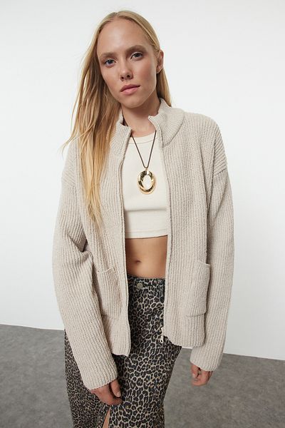 Trendyol Collection Wide Fit - Soft Textured Knitwear Cardigan - Pocket Detailed, Sustainable Twoaw25Hi00314