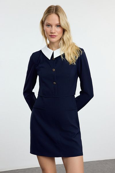 Trendyol Collection Темно-синя міні-сукня на ґудзиках, обгортання для тіла на ґудзиках TWOAW25EL00125