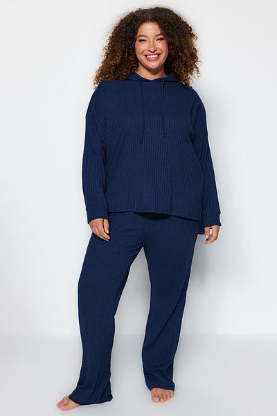 Trendyol Curve Relaxed Fit kapucnis galléros kötött kamisole szett - nagy méretű TBBAW23CP00016