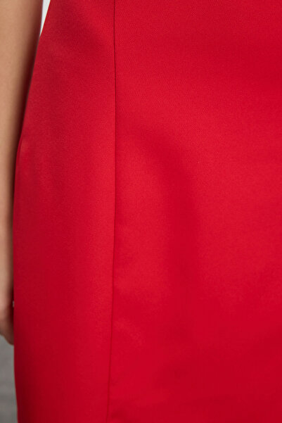 Trendyol Collection Piros A-vonalú mini bélelt szőtt ruha TWOAW25EL00192