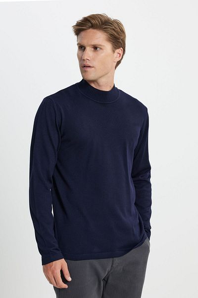 AC&Co / Altınyıldız Classics Navy Blue Men's Knitwear Sweater - Non-Pilling, Standard Fit, Half Turtleneck