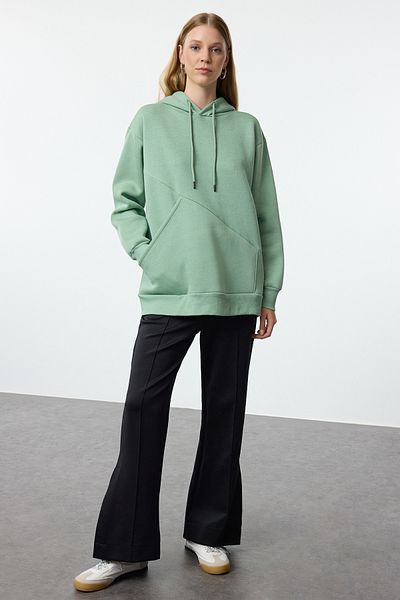 Trendyol Collection Pletená mikina s kapucí Mint Fleece Oversize - TWOAW25SW00011