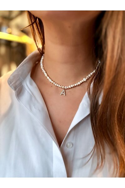 LİNYA JEWELLERY Kişiye Özel Harfli Kum Inci Kolye A