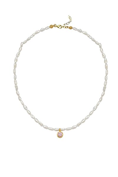 LİNYA JEWELLERY Cosmic Küçük İncili Burç Kolye Pembe