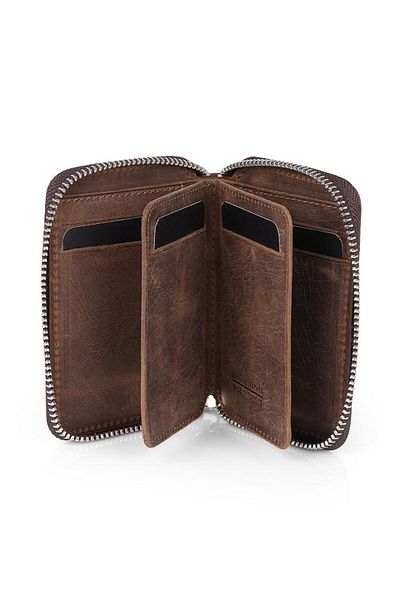 Daniel Klein Dkl0796-4 Rectangular Zipper Made of Real Leather Brown Women's Wallet