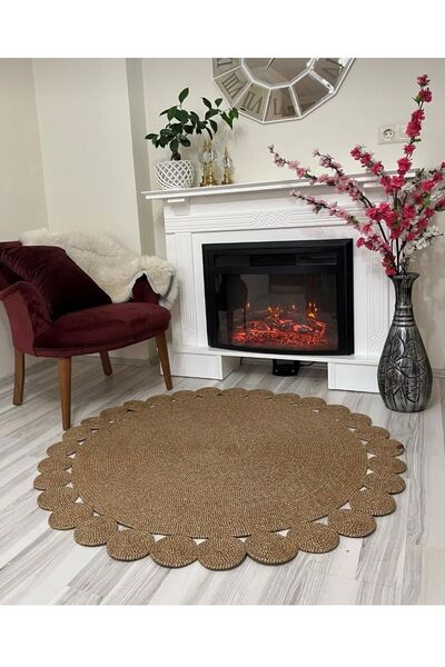JÜTEX HOME hasır jüt halı el örgüsü halı kilim yıkanabilir çift taraflı yuvarlak