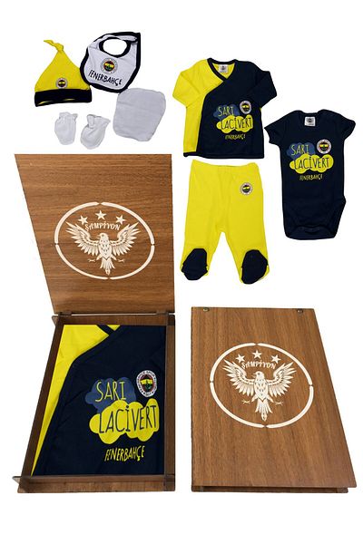 Fenerbahçe Licensed Yellow and Navy Blue Wooden Box - Hospital Exit Gift