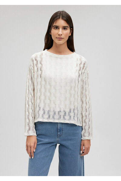 Mavi Transparan Beyaz Triko Loose Fit / Bol Rahat Kesim 1612371-70057