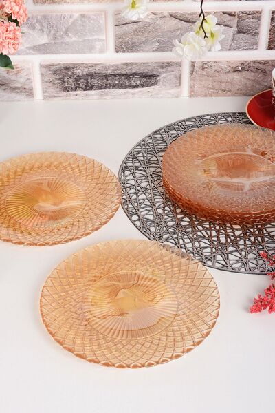ANGDESİGN Angdesign Belinda Glass Dessert-Cake Plate 6 Pieces Amber