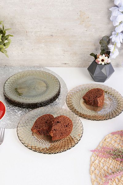 ANGDESİGN Angdesign Belinda Glass Dessert-Cake Plate Set of 6 Smoked