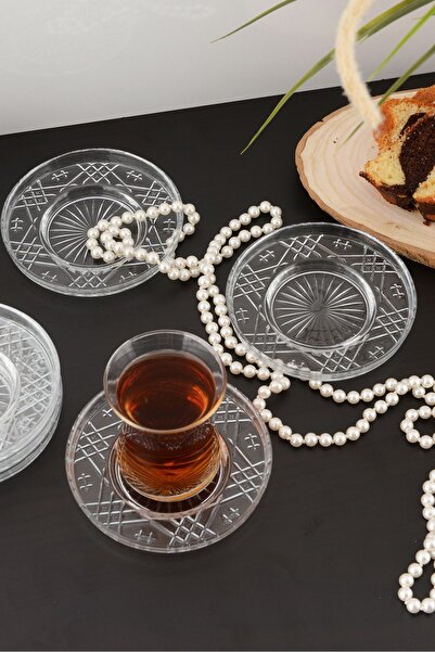 ANGDESİGN AngDesign Mother of Pearl Glass Tea Plate Set of 6