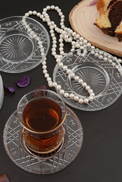 ANGDESİGN AngDesign Mother of Pearl Glass Tea Plate Set of 6
