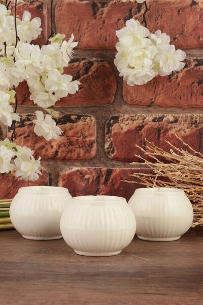 ANGDESİGN Angdesign Bodrum 3'lü Seramik Mumluk-krem