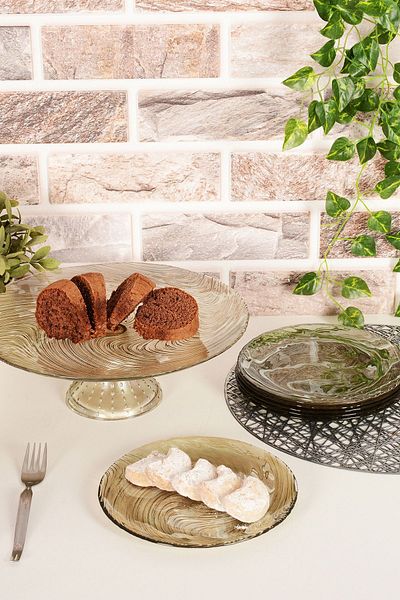 ANGDESİGN Elisya Glass Cake & Cake Set-7 Pieces-smoked