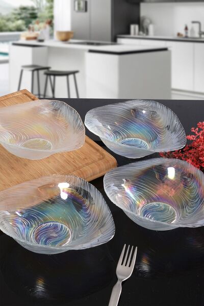 ANGDESİGN Angdesign Elisya Glass Salad Bowl - 4 Pieces Medium Size Transparent
