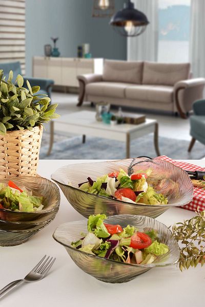 ANGDESİGN Angdesign Elisya Glass Salad Bowl - 4 Pieces Medium Size Smoked