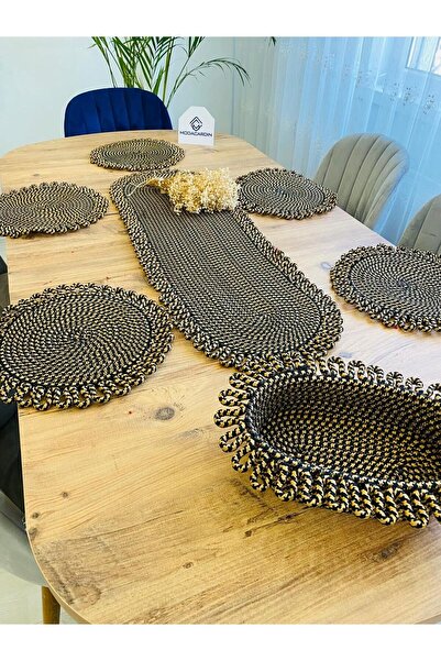 JÜTEX HOME Jută, răchită, set de masă decorativă, serviciu american, 6 sublaș...