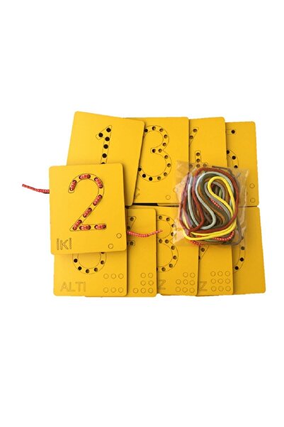 Trendy Toys Eğitici Ahşap Sayılar ve Şekiller Ip Geçirme  El Kası Geliştirme