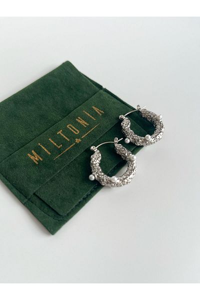 Miltonia Silver Coloured Steel Earrings - Pearl Detailed
