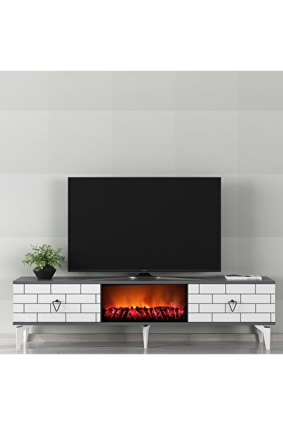 cantek dizayn VARRNA TV SEHPASI ŞÖMİNELİ (ALT MODÜL ) ANTRASİT-BEYAZ