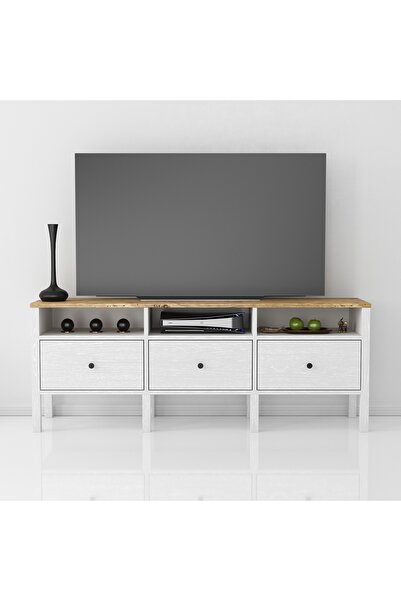 Sakura Ahşap Hunerika Rita tv ünitesi-Wood Beyaz-Minifiks Bağlantılı