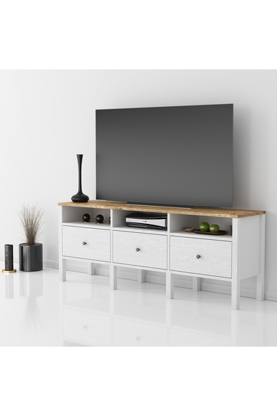 Sakura Ahşap Hunerika Rita tv ünitesi-Wood Beyaz-Minifiks Bağlantılı