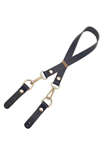 angel çanta aksesuar Real Leather Black Bag - 60X1.5 Cm, Light Gold Metal Accessory