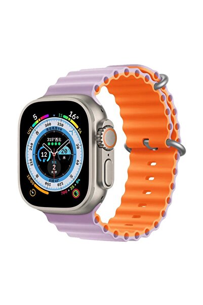 Shinytech Apple Watch Renkli Ocean Kordon Se/3/4/5/6/7/8/9 42,44,45,49mm W10 46,49mm Açık Mor/turuncu