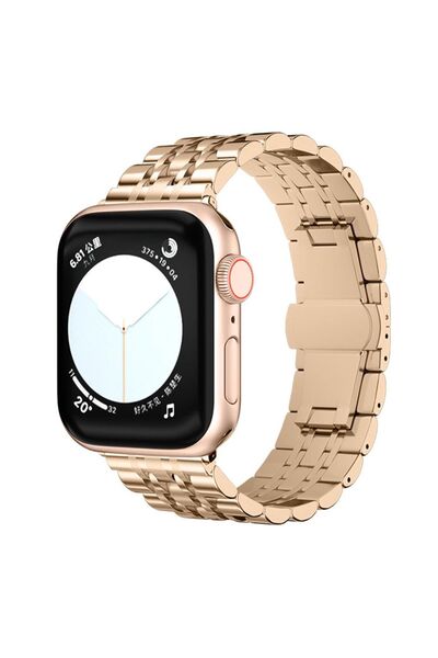 Shinytech Apple Watch Klasik Jubile Çelik Kordon Se/3/4/5/6/7/8/9 42,44,45,49mm W10 46,49mm Rose Gold