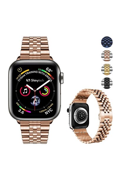 Shinytech Apple Watch Modern Jubile Çelik Kordon Se/3/4/5/6/7/8/9 38,40,41mm W10 42mm Rose Gold