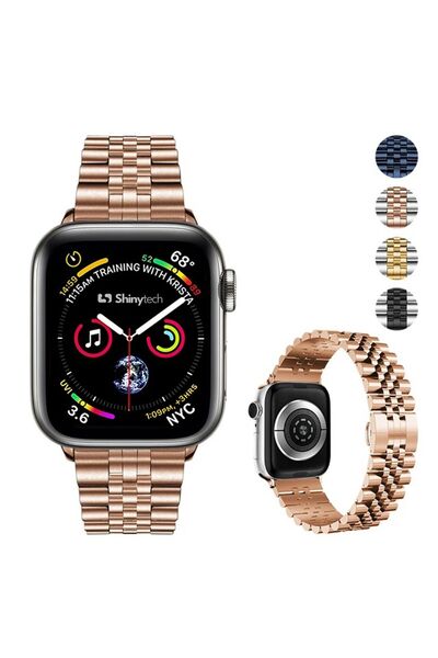 Shinytech Apple Watch Modern Jubile Çelik Kordon Se/3/4/5/6/7/8/9 42,44,45,49mm W10 46,49mm Rose Gold