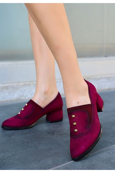 TENAMİSE Burgundy Suede Rotta Heeled Shoes