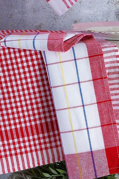 LADYNİL Set de 4 prosoape de bucatarie - servetel german 50x70 cm 100% bumbac si carouri Petite spalate rosu