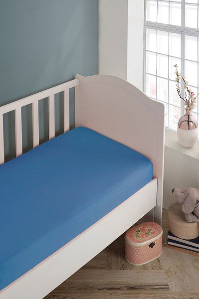 LADYNİL Baby-child Organic Cotton Elastic Combed Bed Sheet 60x120 - 70x140 Matching Blue