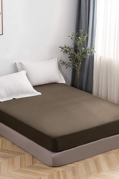 LADYNİL 100x200 Σεντόνι μονό ελαστικό βαμβακερό χτενισμένο 100% βαμβάκι καφέ