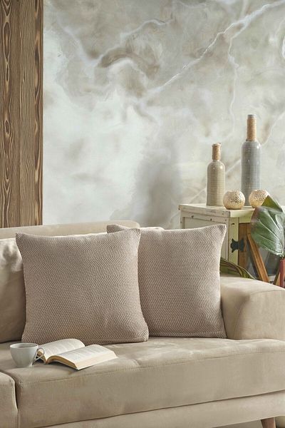 LADYNİL Μαξιλαροθήκη 45x45 Μπεζ με φερμουάρ Natural 2 τεμαχίων