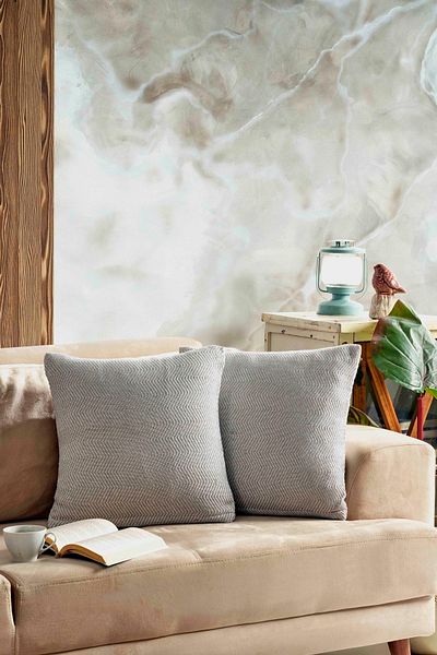 LADYNİL غطاء وسادة رمي طبيعي مكون من قطعتين - 45x45 رمادي بسحاب