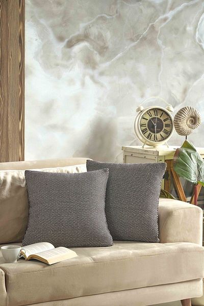 LADYNİL 45x45 Black Natural 2-Piece Zippered Cushion Cover