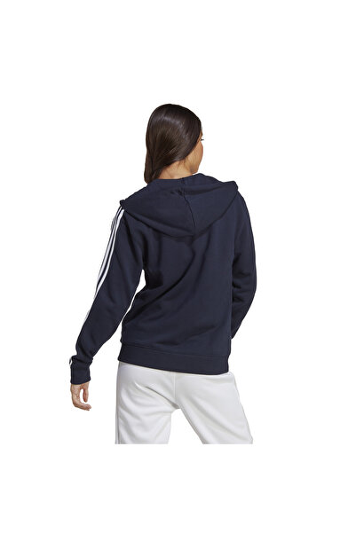 adidas Тъмносиньо дамско яке Essentials - френски хавлиени ленти с 3 ивици, стандартна кройка, пълен цип Ic9918