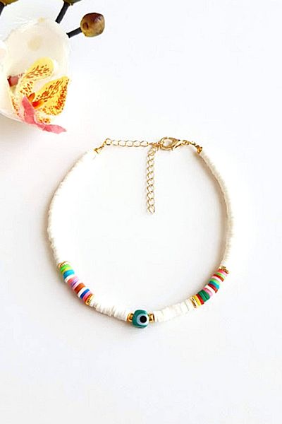 PETEK AKSESUAR White Fimo Evil Eye Anklet