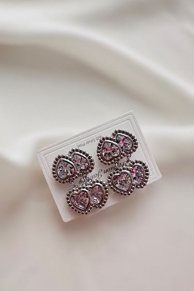 PETEK AKSESUAR 4 cm Twin Heart Jewelled Earrings